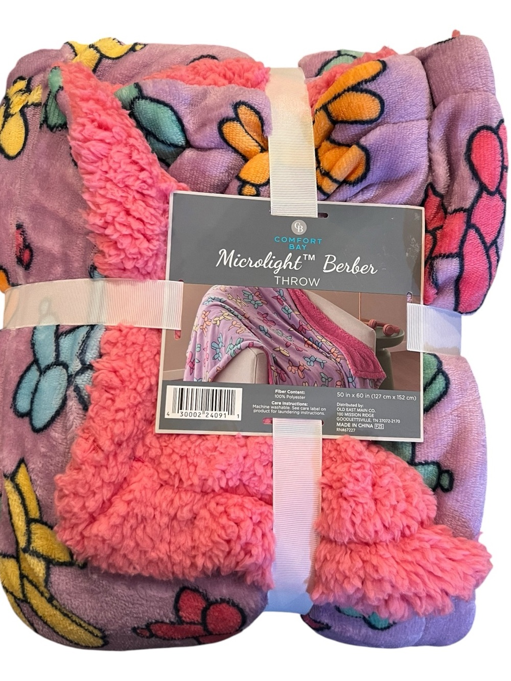 Lavender Balloon Dog Microlight Throw with Pink Sherpa